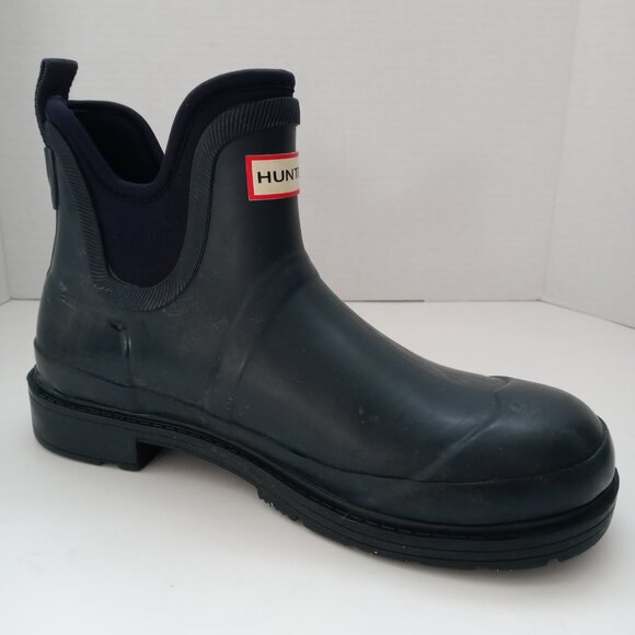 Hunter Navy Blue Ankle Booties Rubber Original Wellie Galosh Rain Boots Women 7 - Picture 3 of 16